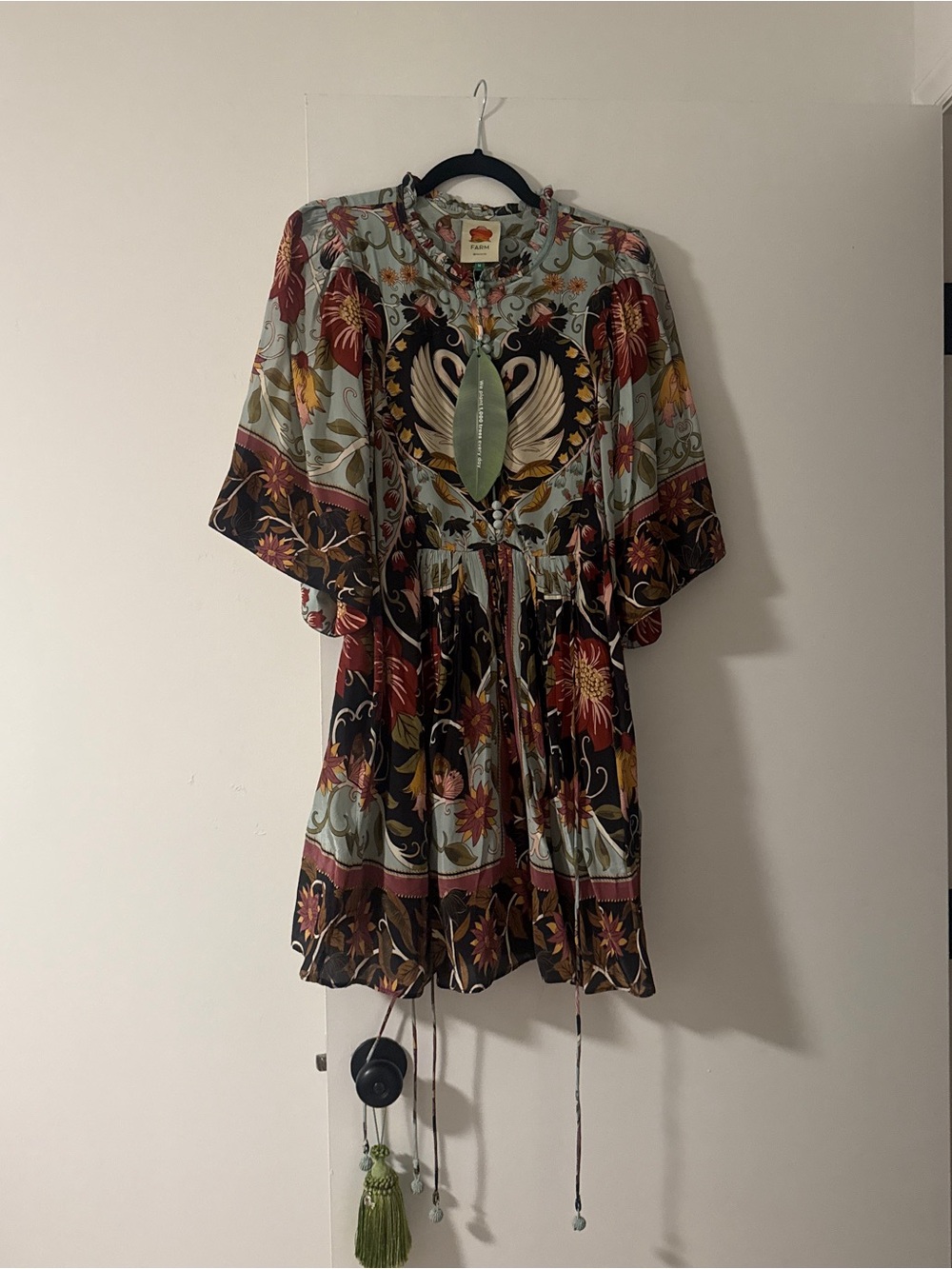 Farm Rio Swan Print Mini Dress in Light Blue - Picture 3 of 5
